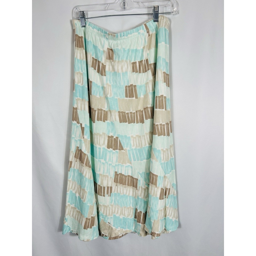 Multiples Women's Jersey Knit Maxi Skirt Size M Blue Brown Geo 90s Boho Feminine - Picture 6 of 13